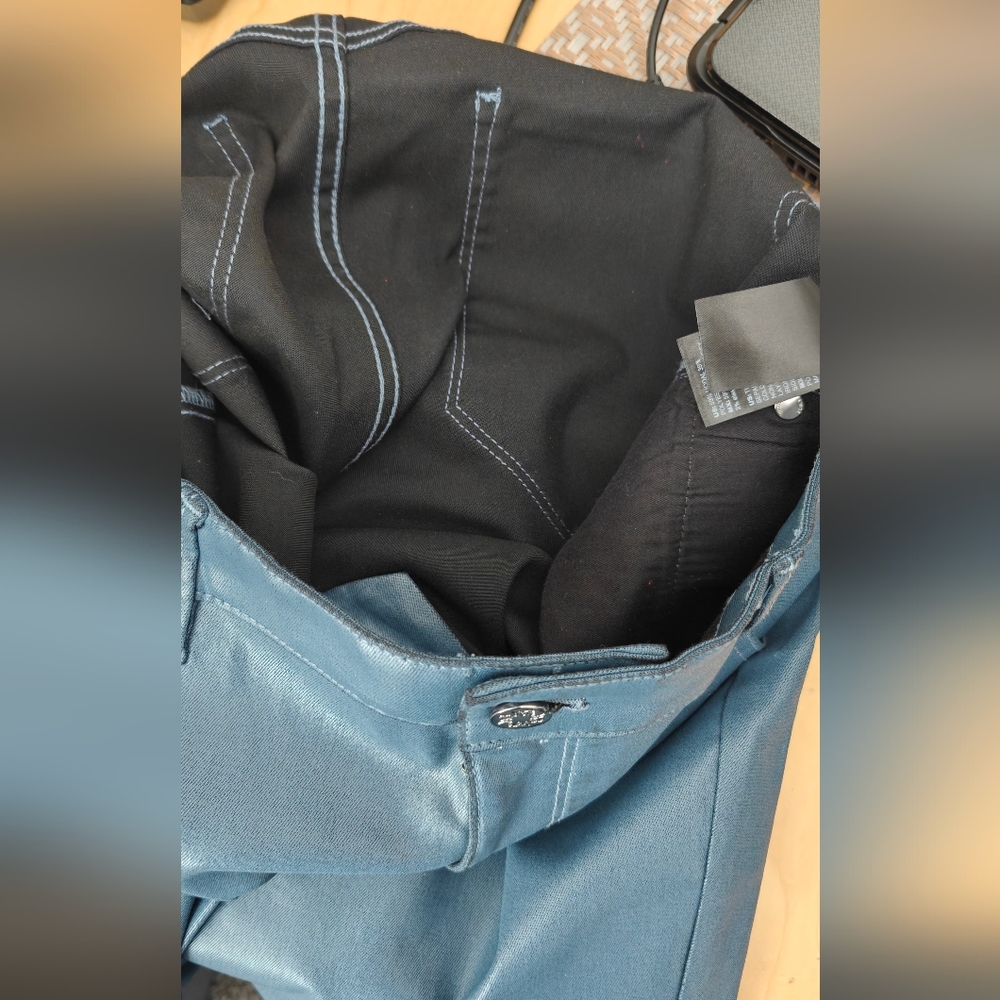 WHBM Blue Faux Leather High Rise Skinny Pants, Size 14 - Picture 8 of 9